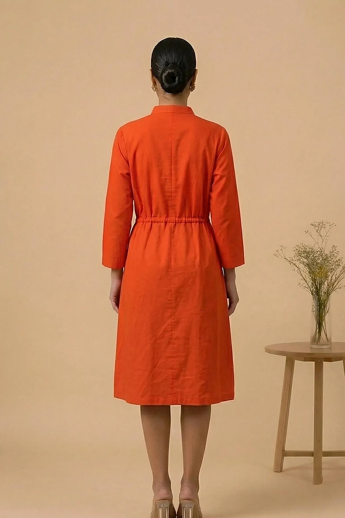 Iraaya — Hand-Embroidered Cotton Satin Vermilion Dress