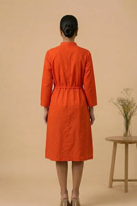 Iraaya — Hand-Embroidered Cotton Satin Vermilion Dress