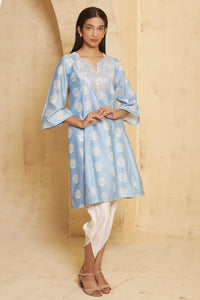 Baagh - Blue Hand-Embroidered Short Anarkali With Tulip Pant Set