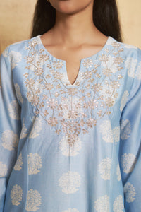 Baagh - Blue Hand-Embroidered Short Anarkali With Tulip Pant Set