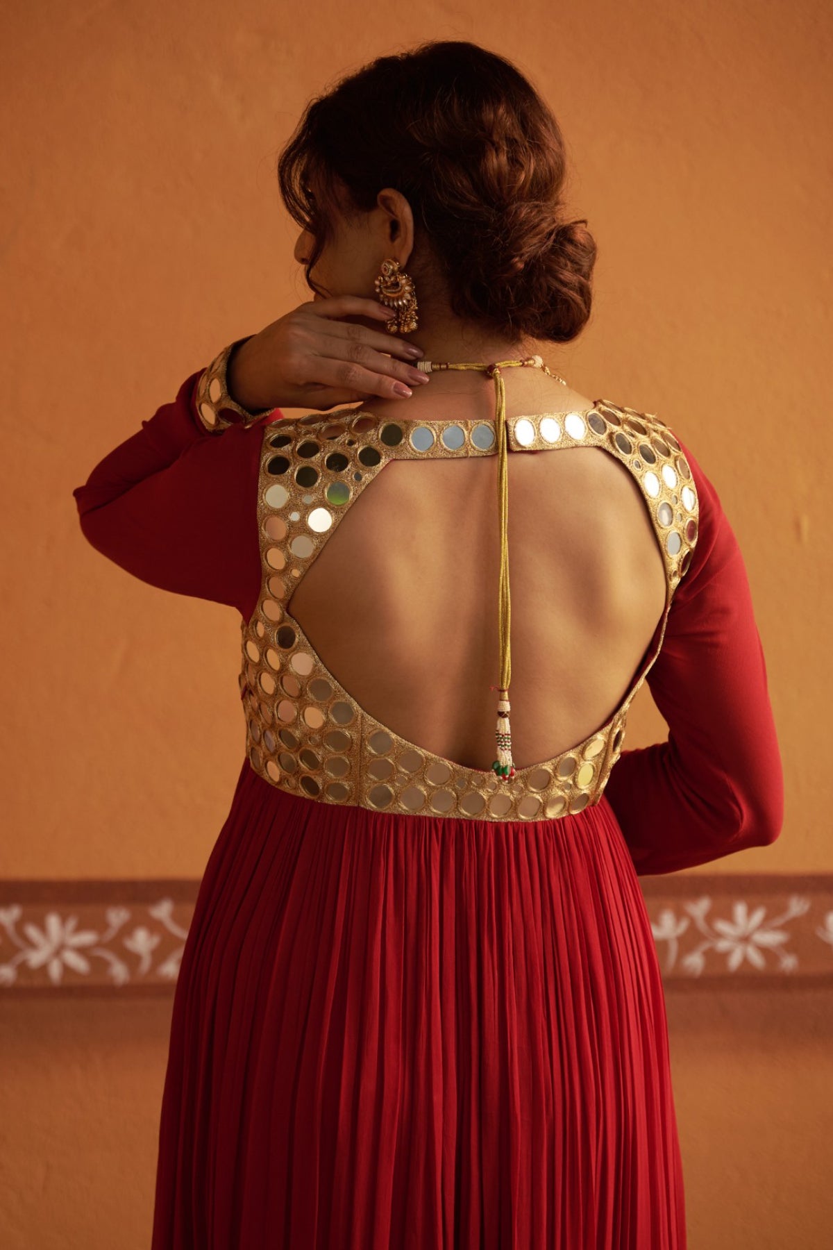 Neerav - Red Mirror Work Hand-Embroidered Anarkali With Churidar Set