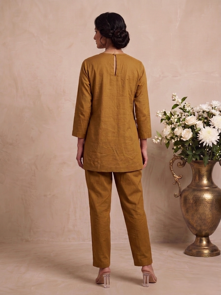 Honey Dusk Brown Hand-Embroidered Cotton Co-ord Set