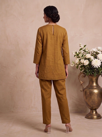 Honey Dusk Brown Hand-Embroidered Cotton Co-ord Set
