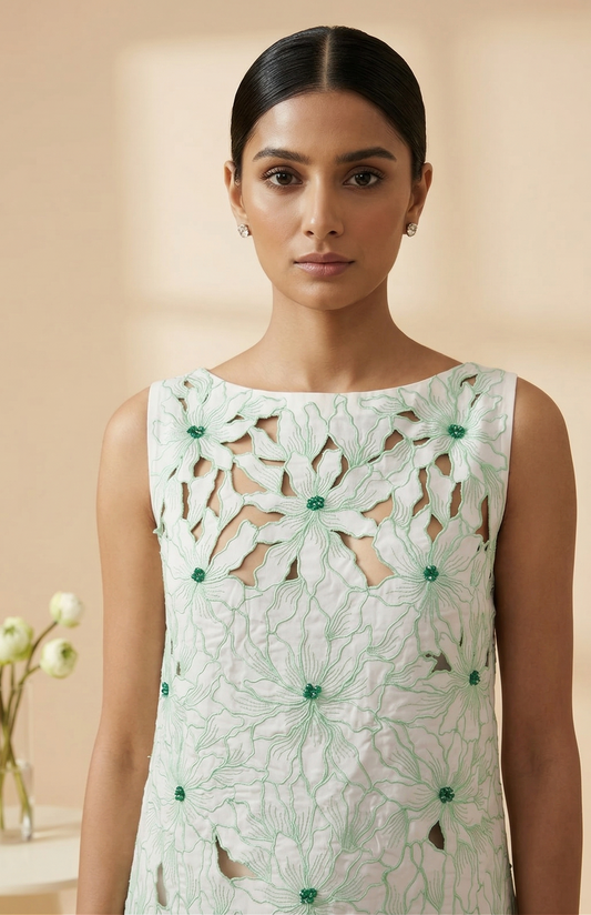 Avira — Hand-Embroidered Cotton Cutwork Floral Dress