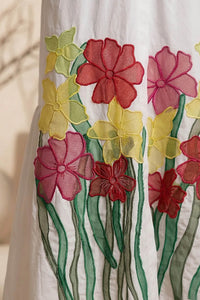 Cerise - White Hand-Embroidered Cotton Poplin Shirt Dress