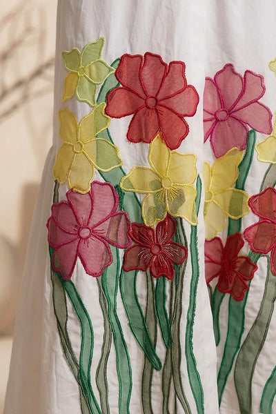 Cerise - White Hand-Embroidered Cotton Poplin Shirt Dress