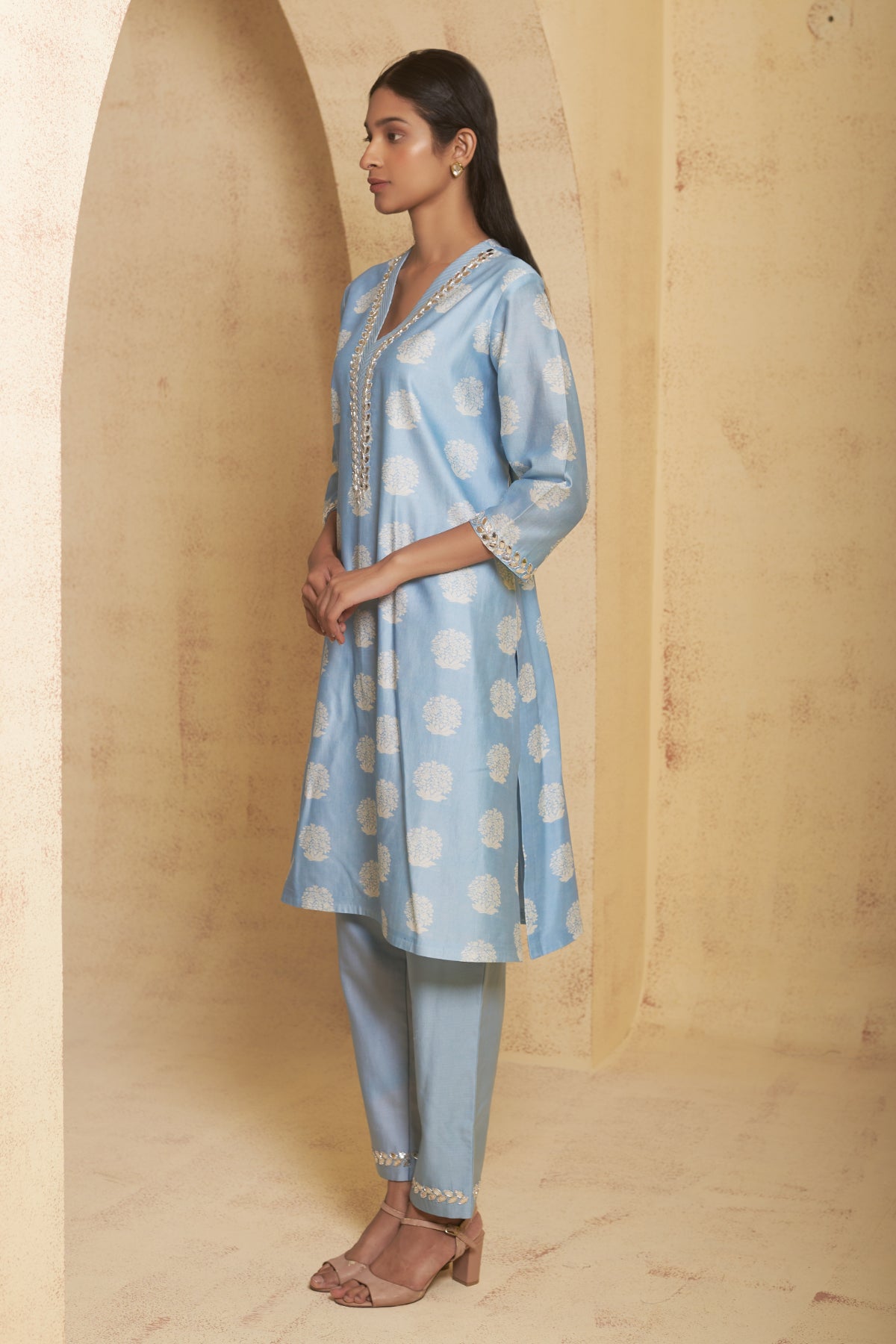 Chameli Hand Embroidered Leatherite Work Kurta With Pant