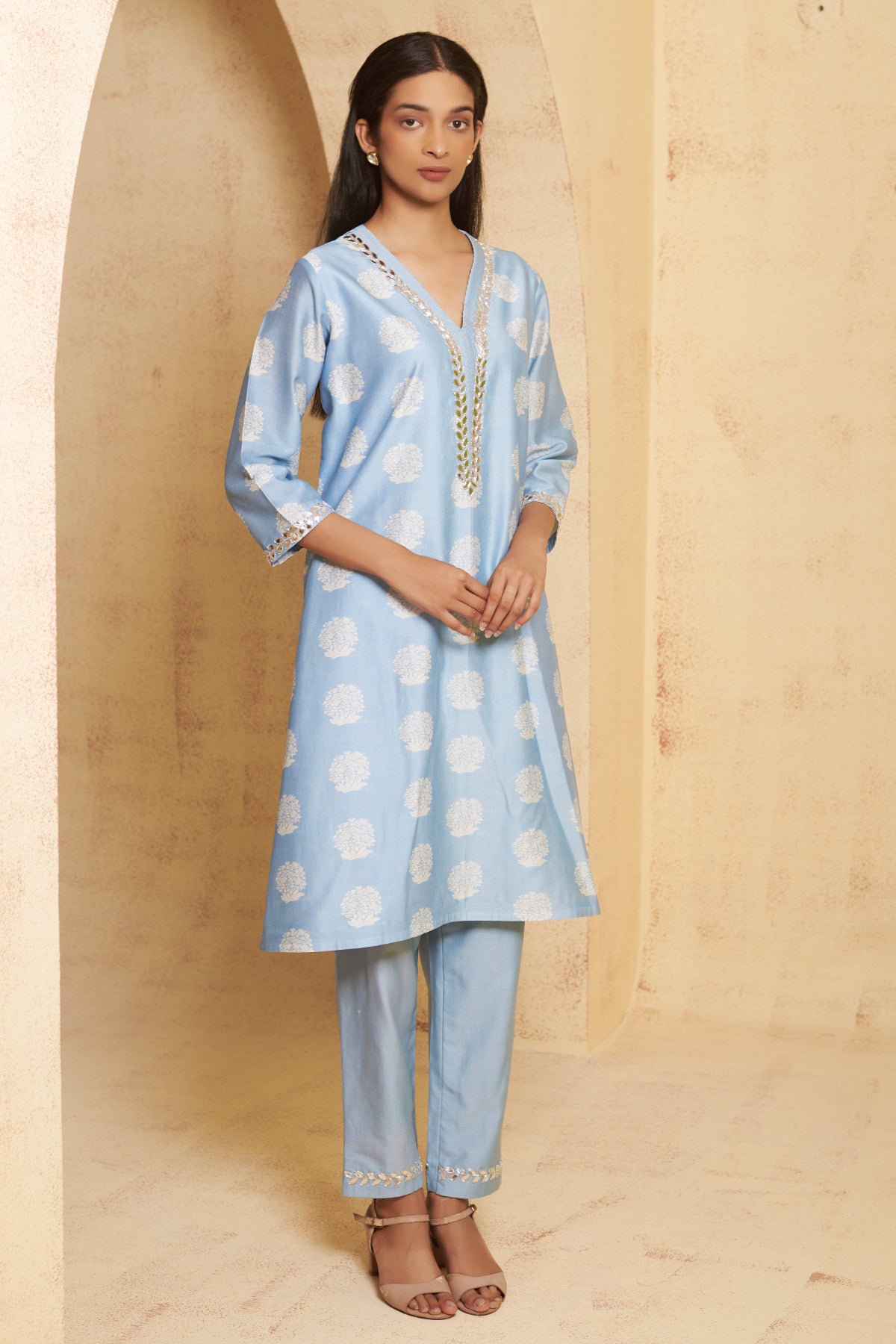 Chameli Hand Embroidered Leatherite Work Kurta With Pant
