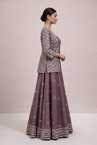Wine Hand-Embroidered Jacket Lehenga Set