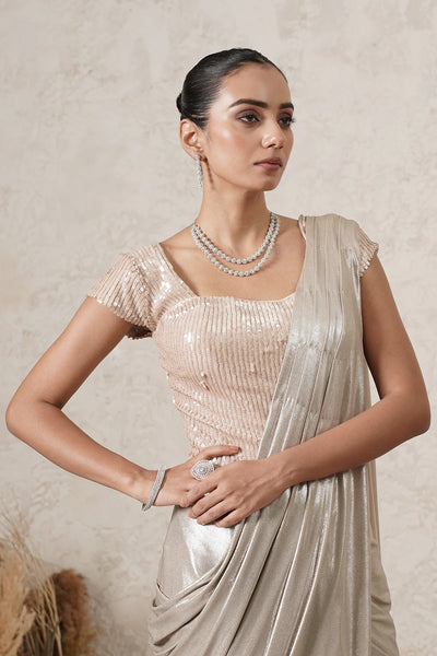 Chandni Metallic Pre-Draped Saree with Sequin Blouse