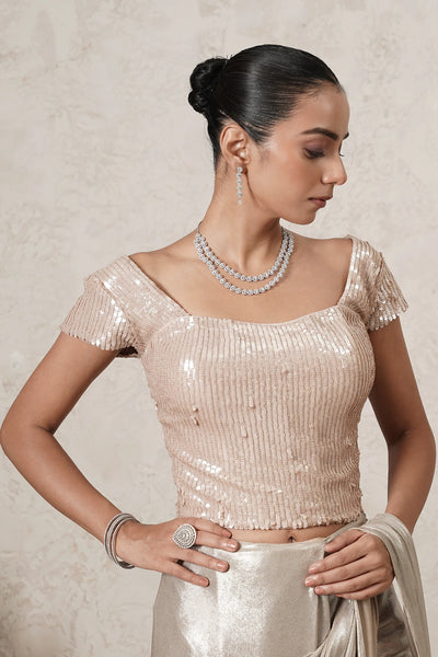 Chandni Metallic Pre-Draped Saree with Sequin Blouse