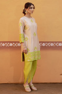 Dhara Jari Embroidered Applique Kurta With Tulip Pant Set