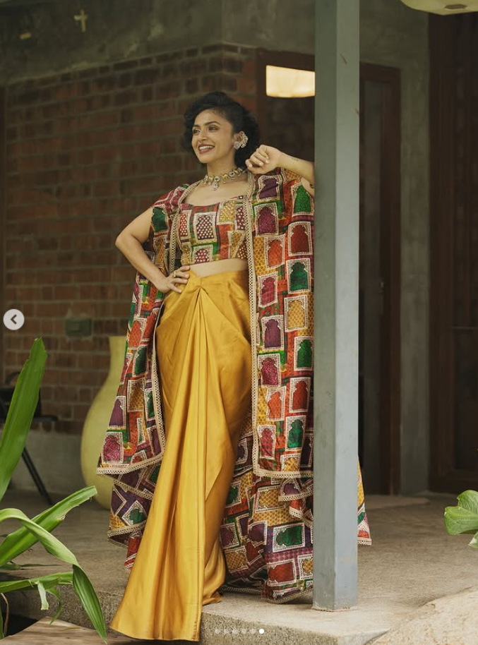 Maalavika Sundar at Concert in our Liquid Gold Cape &amp; Dhoti Set