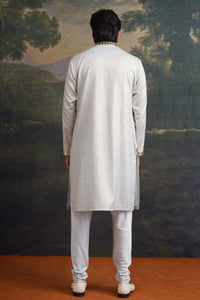 Dhruv Frost Grey Gold Fully Hand Embroidered Mirror Kurta Set