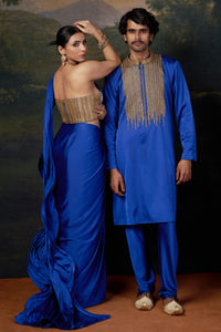 Signature Neeli Buuti Hand-Embroidered corset blouse with pre draped wire work saree