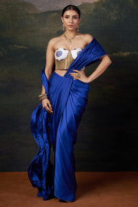 Signature Neeli Buuti Hand-Embroidered corset blouse with pre draped wire work saree