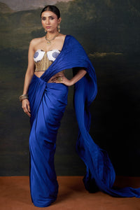 Signature Neeli Buuti Hand-Embroidered corset blouse with pre draped wire work saree
