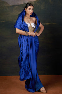 Signature Neeli Buuti Hand-Embroidered corset blouse with pre draped wire work saree