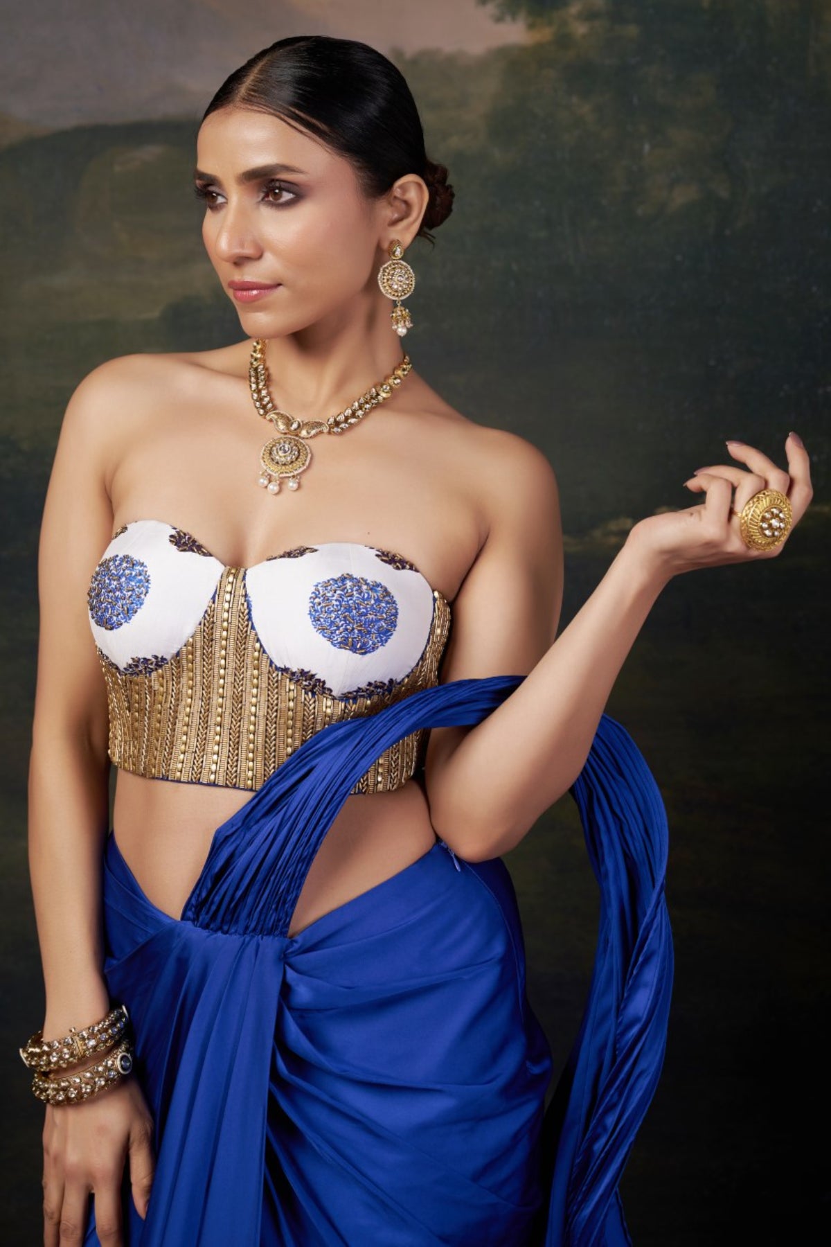 Entrepreneur Upasana Bora in our signature Neeli Buuti Hand-Embroidered Saree