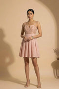 Evora - Beige Chanderi Cotton Flared Dress