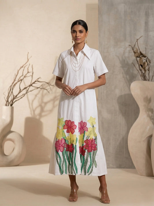 Cerise — Embroidered Cotton Poplin Dress