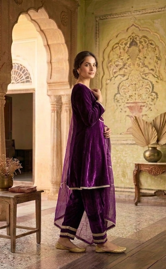 Zardozi work hand embroidered anarkali set