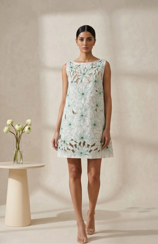 Avira — Hand-Embroidered Cotton Cutwork Floral Dress