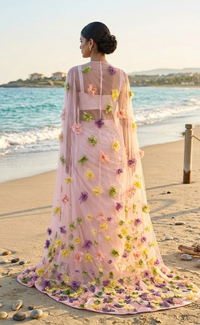 Floral dhoti set with cape