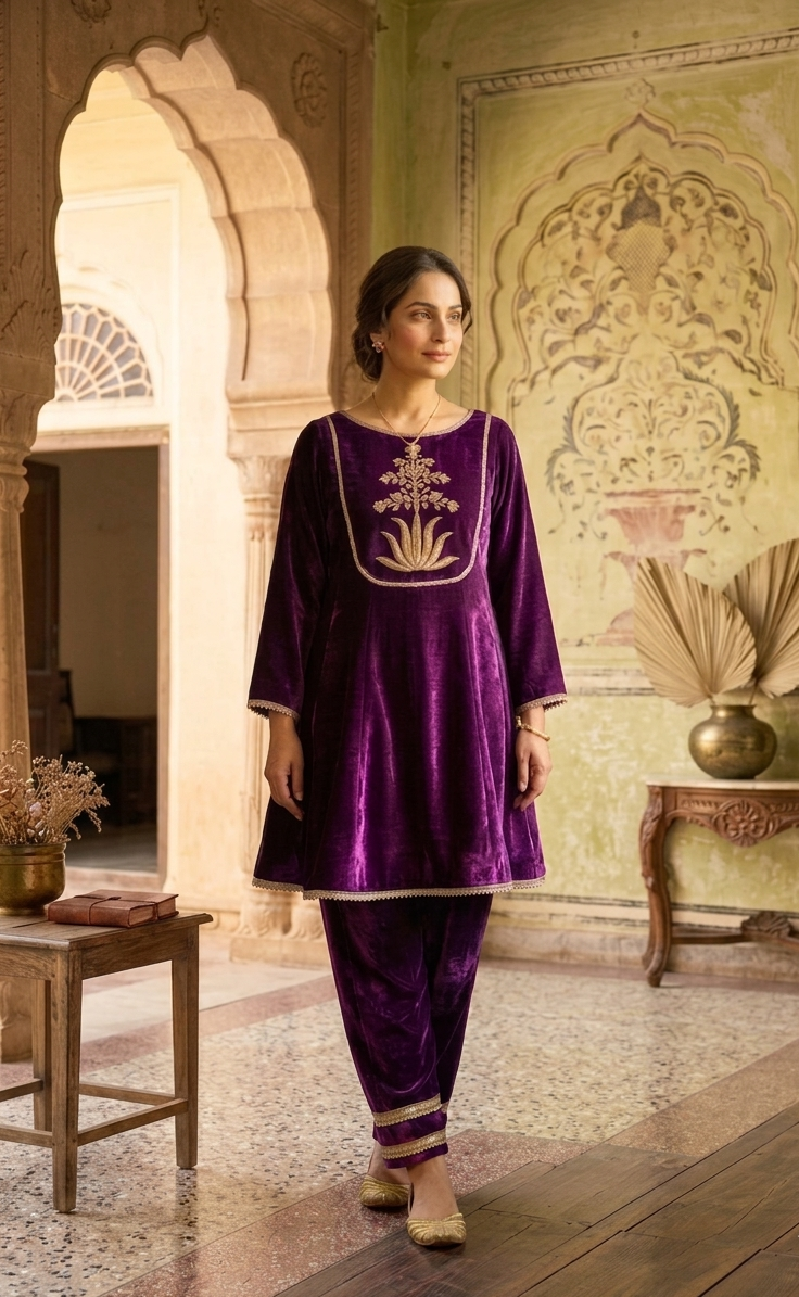 Purple Zardozi Hand-Embroidered Anarkali Set