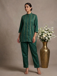 Lumière Green Hand-Embroidered Cotton Co-ord Set