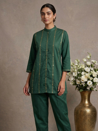 Lumière Green Hand-Embroidered Cotton Co-ord Set