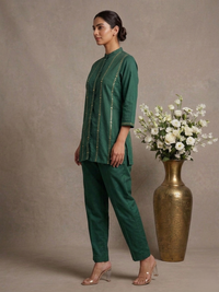 Lumière Green Hand-Embroidered Cotton Co-ord Set