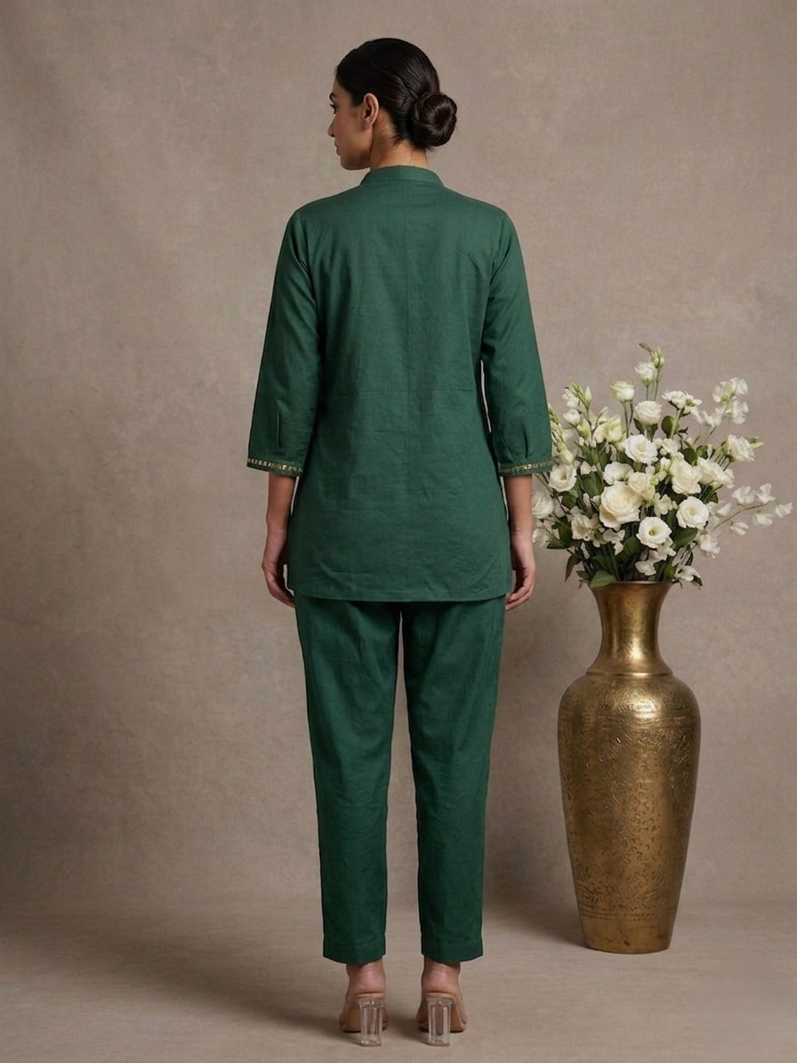 Lumière Green Hand-Embroidered Cotton Co-ord Set