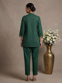 Lumière Green Hand-Embroidered Cotton Co-ord Set