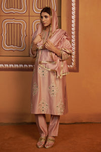 Gulal Onion Pink Jari Butti Mirror Work Kurta Set