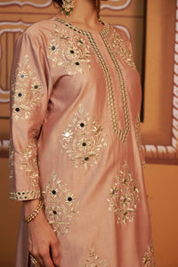 Gulal Onion Pink Jari Butti Mirror Work Kurta Set