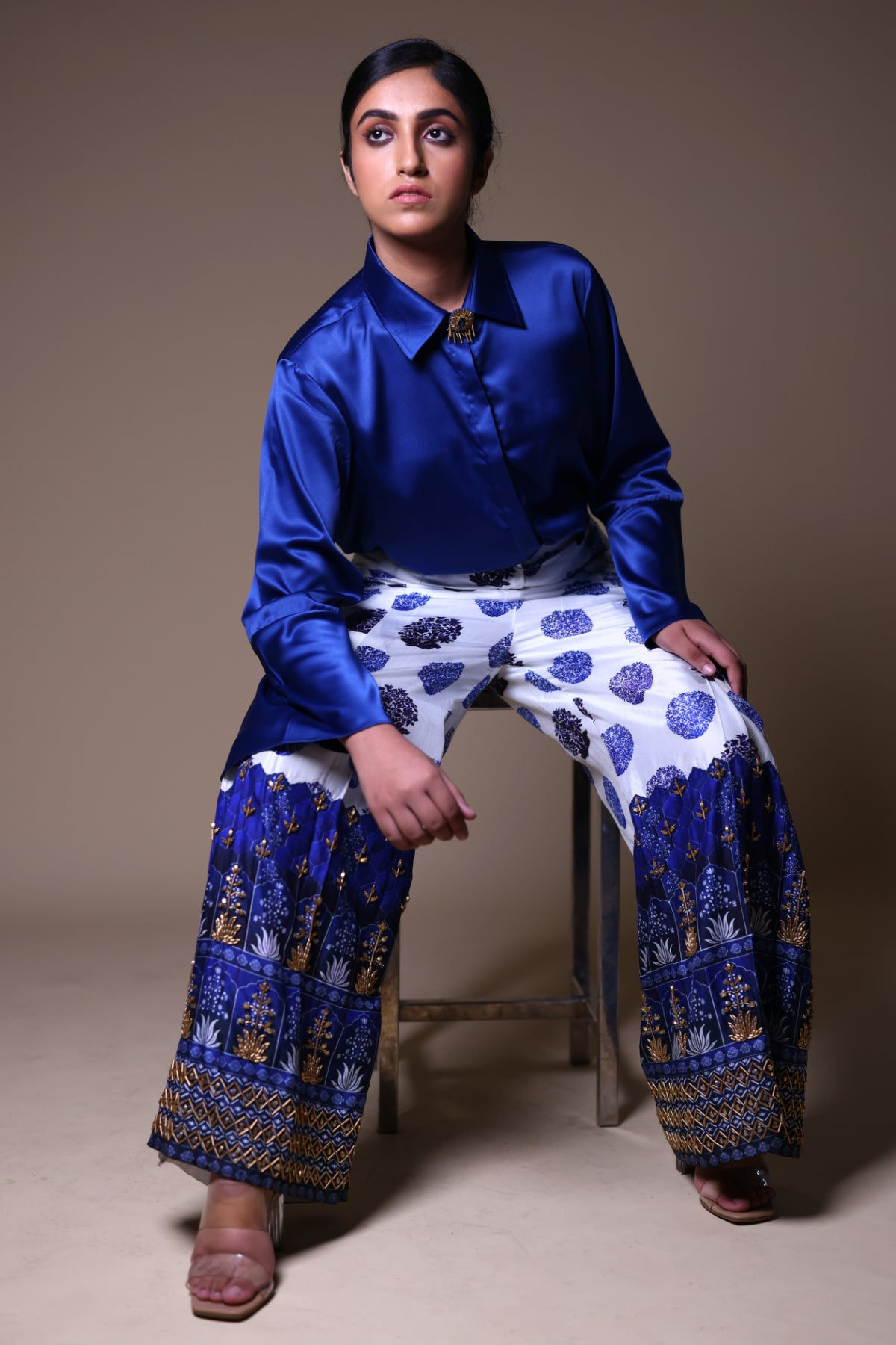 Noor Hand Embroidered Flared Pants With Shirt