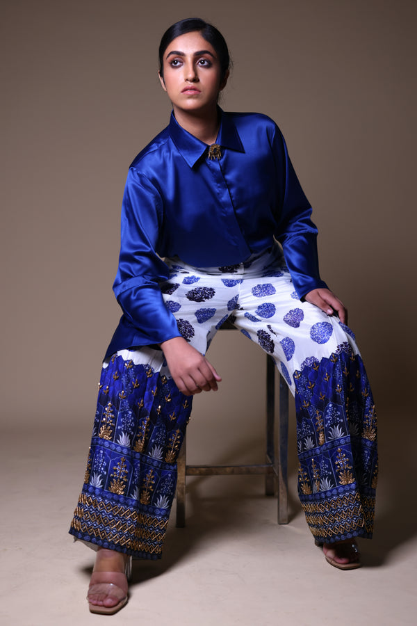 Noor Hand Embroidered Flared Pants With Shirt