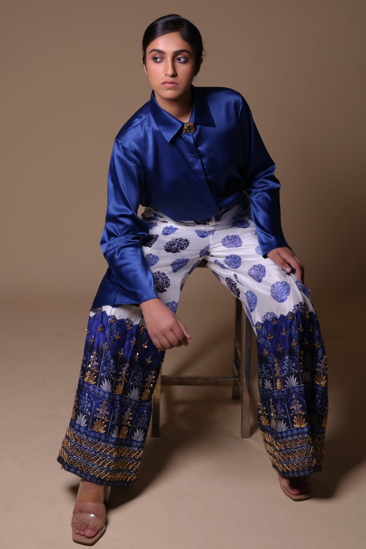 Noor Hand Embroidered Flared Pants With Shirt