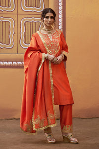 Hand embroidred katdana work kurta set with dupatta