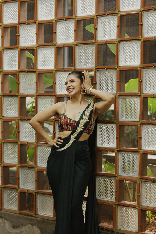 Maalavika Sundar in our Intricate Handwork Pre-Draped Saree