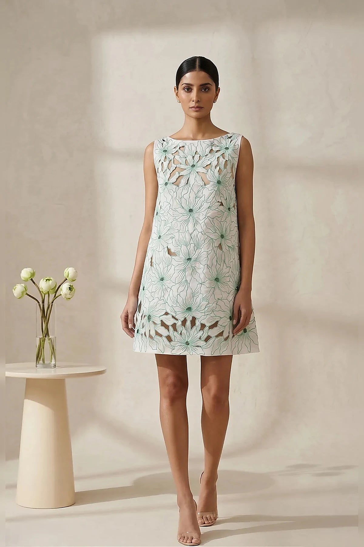 Avira — Hand-Embroidered Cotton Cutwork Floral Dress