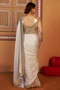 Chandrika - Blue & Gold Mirror Work Hand-Embroidered Saree Set