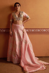 Komal - Blush Pink Hand-Embroidered Kalidar Lehenga Set