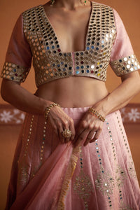 Komal - Blush Pink Hand-Embroidered Kalidar Lehenga Set