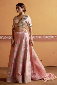 Komal - Blush Pink Hand-Embroidered Kalidar Lehenga Set