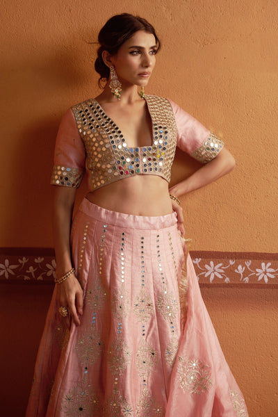 Komal - Blush Pink Hand-Embroidered Kalidar Lehenga Set