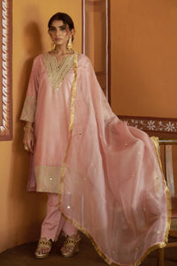 Komal Powder Pink Jari Mirror Work Kurta Set