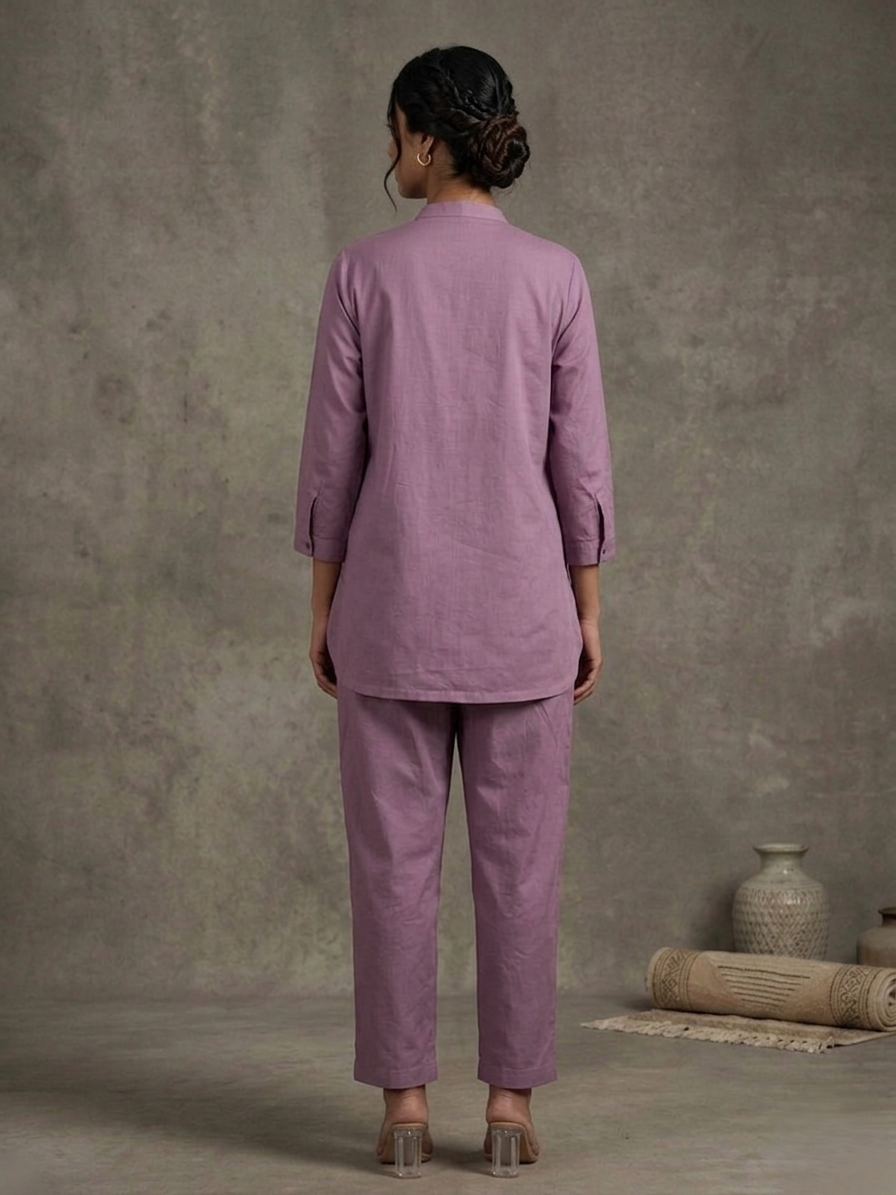 Golden Hour Lavender Hand-Embroidered Cotton Co-ord Set