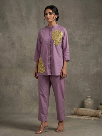 Golden Hour Lavender Hand-Embroidered Cotton Co-ord Set